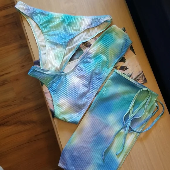 Ombre one shoulder bikini set with skirt xl - Picture 2 of 5